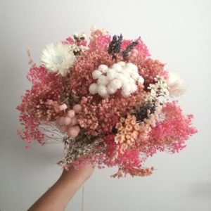 bouquet fleurs sechées rose et blanc