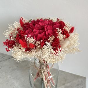 Saint valentin bouquet fleurs séchées rouge et blanc